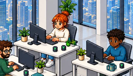 Kat working at her desk